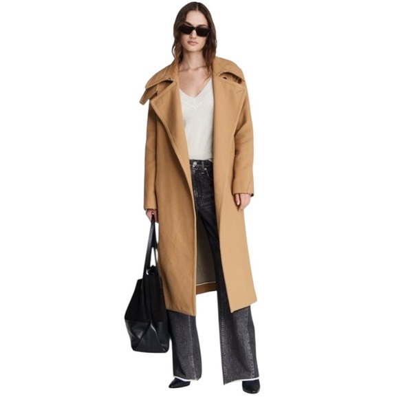 RAG & BONE AMBER Wool Blend Stylish Tan Long Coat - Picture 4 of 16